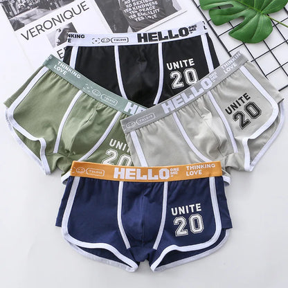Men's Cotton Boxers - Comfortable Boxer Shorts Pack with Convex Pouch and Letter Pattern