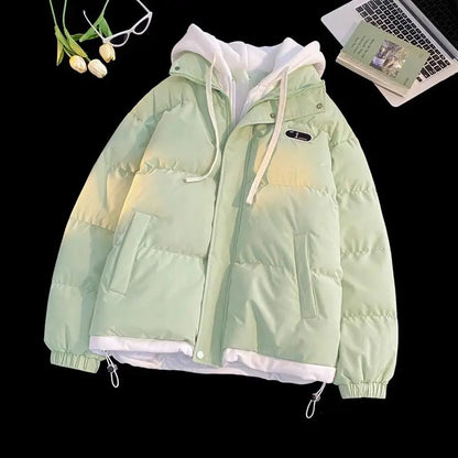 Hooded Padded Coat - Women Winter Jacket With Zipper Contrast & Thick Cotton