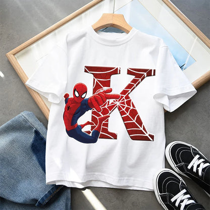 2026  New Children's Spider Man Cartoon Letter Printed T-shirt Cotton T-shirt Boys' Short Sleeved Top Children's Clothing