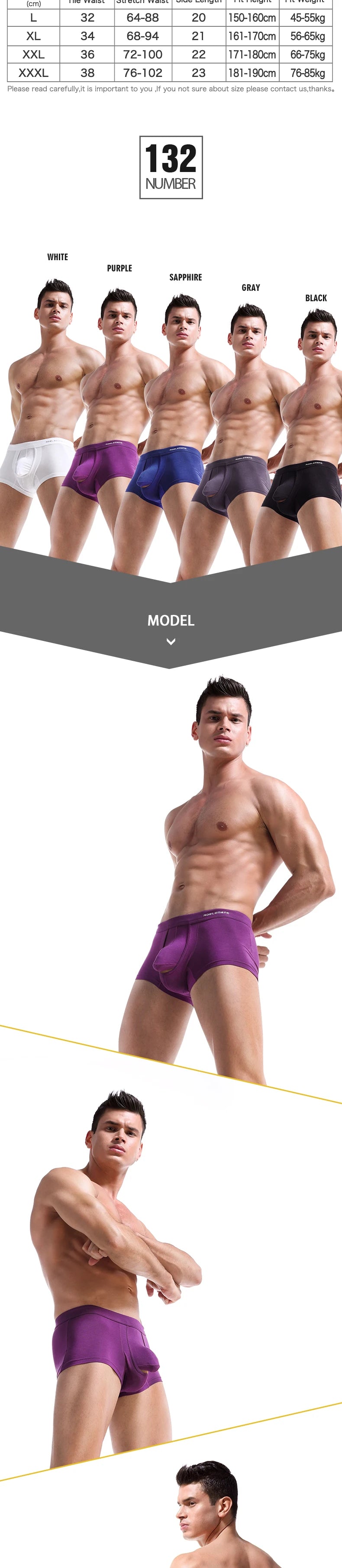 Gun-bullet separation underwear for men, scrotal support venous bottom pants, ice silk bag, curved men's briefs