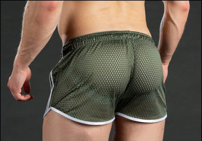 2025 new muscular fitness men's beach pants sports fitness casual quick dry hole breathable thin three-quarter pants men's sport
