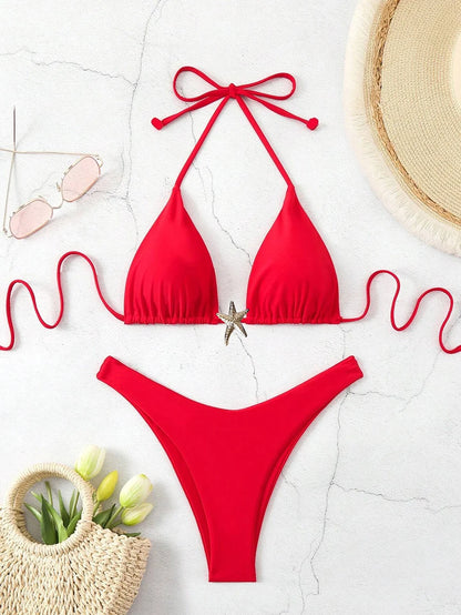 Sexy Bikini Set - Women's Swimwear Two Piece Halter Neck Micro Bikini Swimsuit