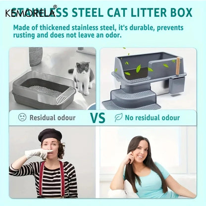 Extra Large 20L Stainless Steel Cat Litter Box - Splash-Proof Easy to Clean Odorless Toilet - ZOOMNSTORE