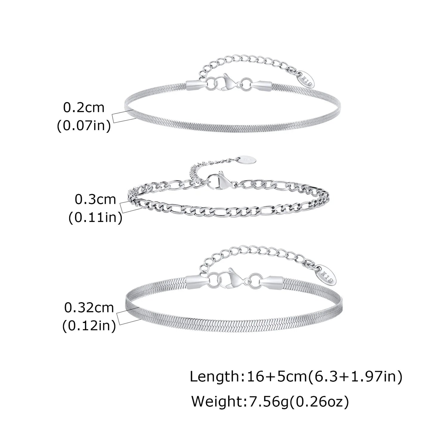3pcs Men Thin Chain Bracelet,Never Fade Silver Color Twist Chain Wristband,Stylish Punk Jewelry Gift for Husband Father Son