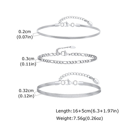 3pcs Men Thin Chain Bracelet,Never Fade Silver Color Twist Chain Wristband,Stylish Punk Jewelry Gift for Husband Father Son