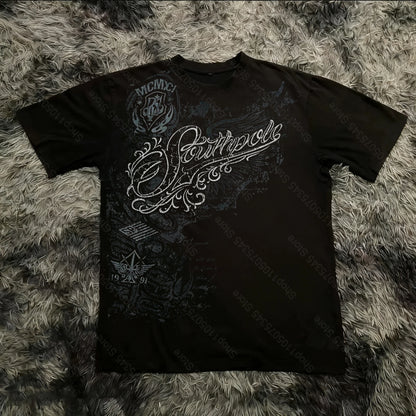 Summer Classic Y2K Gothic Style T-shirt Print Oversized T Shirt High Street Shirts Round Neck Cotton Tops Mens Women T Shirt Tee