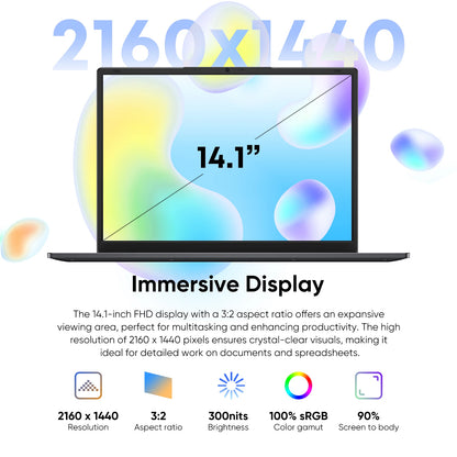 Windows 11 Pro Laptop – 14 Inch QHD Display, Intel Core m3, 16GB RAM, 512GB SSD Ultrabook