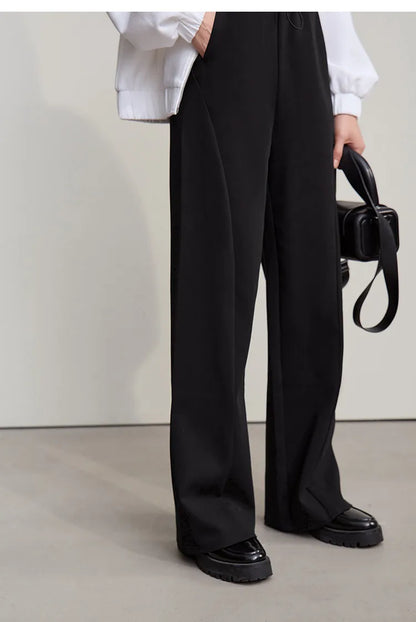 Amii Cotton Pants For Woman 2026 Autumn New Adjustable Rubber Band Waist Casual Pants Long Wide Leg Knit Women Trousers 12641040