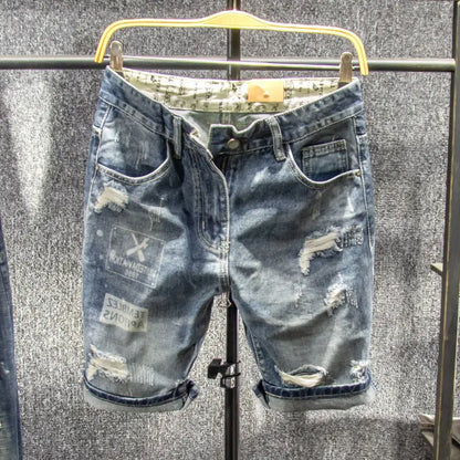 Denim Shorts Men - Casual Knee Length Cowboy Shorts With Button Fly & Slight Stretch