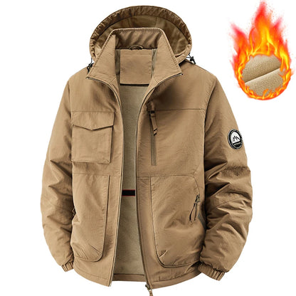 Men Winter Parka - Quilted Waterproof Jacket With Detachable Hood & Warm Fleece Lining