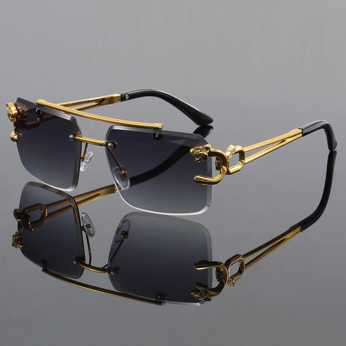 Retro Rimless Sunglasses - Unisex Square UV400 Protection Stainless Steel Frame Eyewear