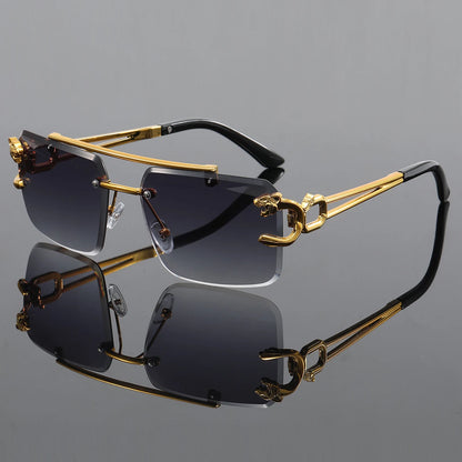 Retro Rimless Sunglasses - Unisex Square UV400 Protection Stainless Steel Frame Eyewear