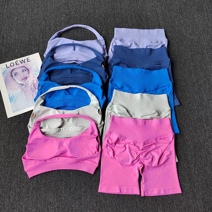 2 Pieces Yoga Suit for Women Seamless Fitness Gym Clothes Halter Sports Bra Matching Impact Shorts Workout Sets Gym Outfit