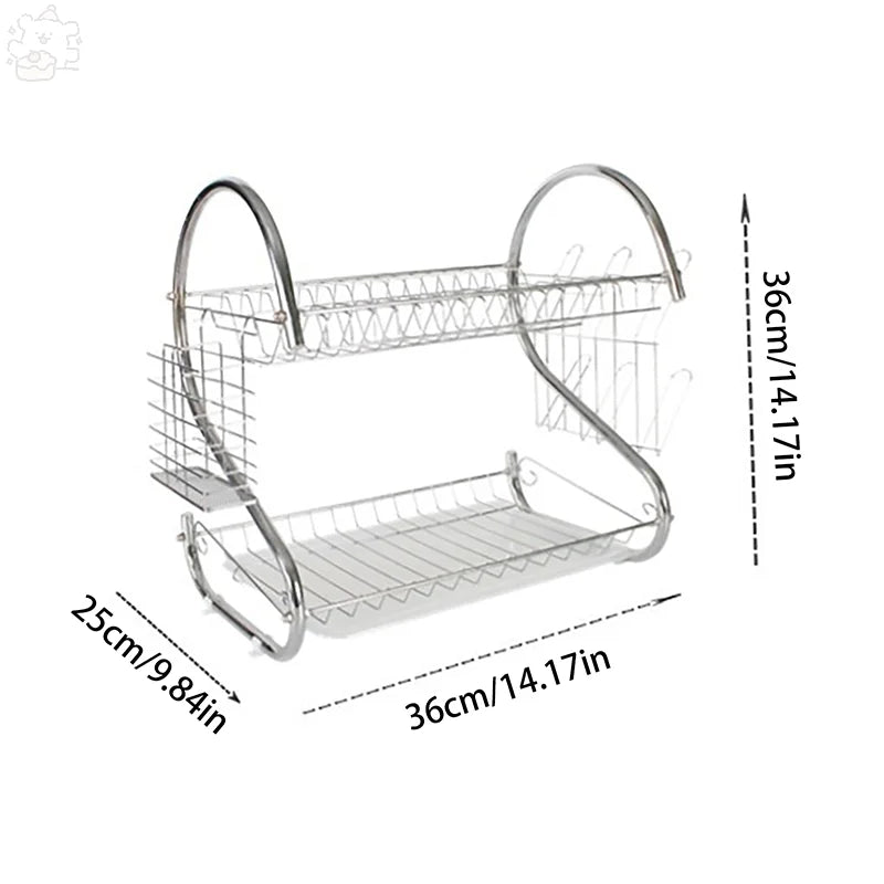 Stainless Steel Dish Rack - 2-Tier Metal Plate Holder | Rust Resistant & Space Saving