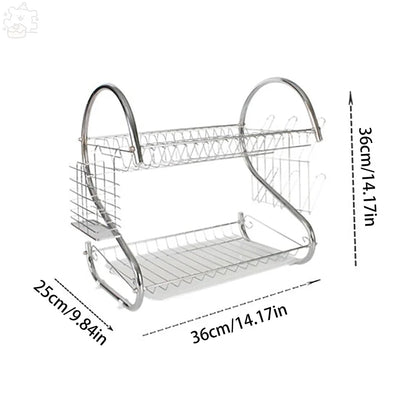 Stainless Steel Dish Rack - 2-Tier Metal Plate Holder | Rust Resistant & Space Saving