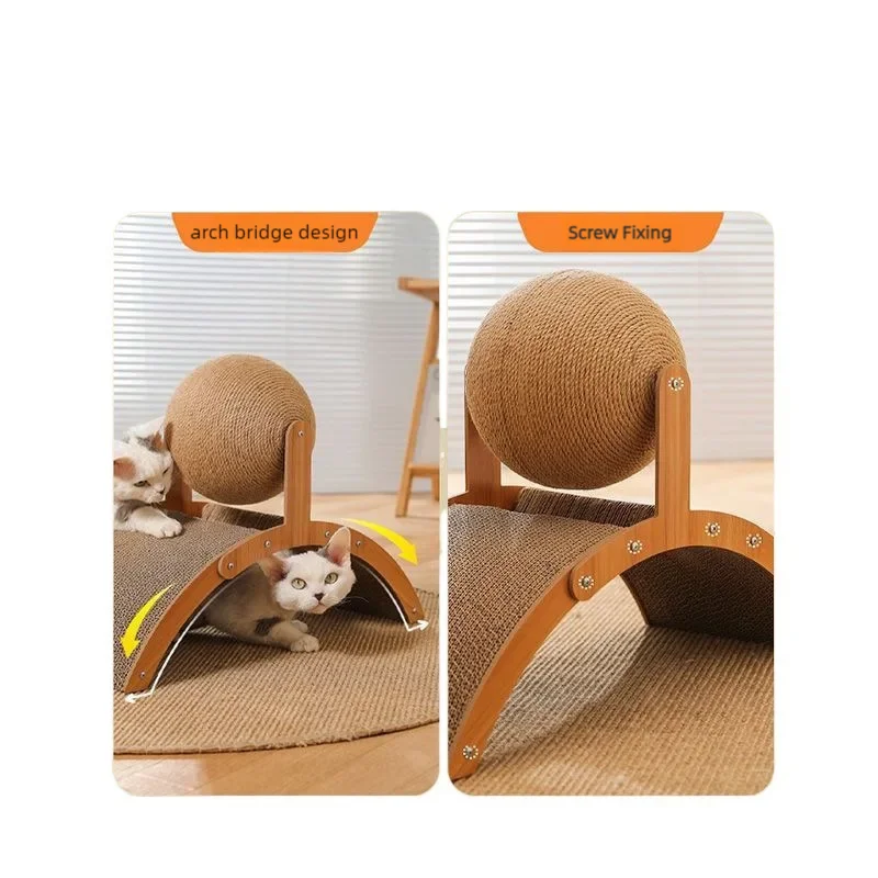 Wooden Cat Scratching Ball 2 In 1 Cat Scratcher Sisal Scratch Board Wear-Resistant Grinding Paw Toy Solid Wood Scraper for Cats
