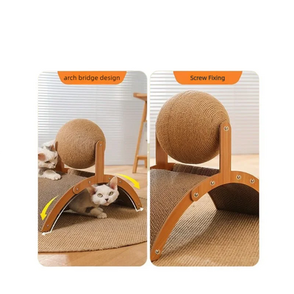 Wooden Cat Scratching Ball 2 In 1 Cat Scratcher Sisal Scratch Board Wear-Resistant Grinding Paw Toy Solid Wood Scraper for Cats