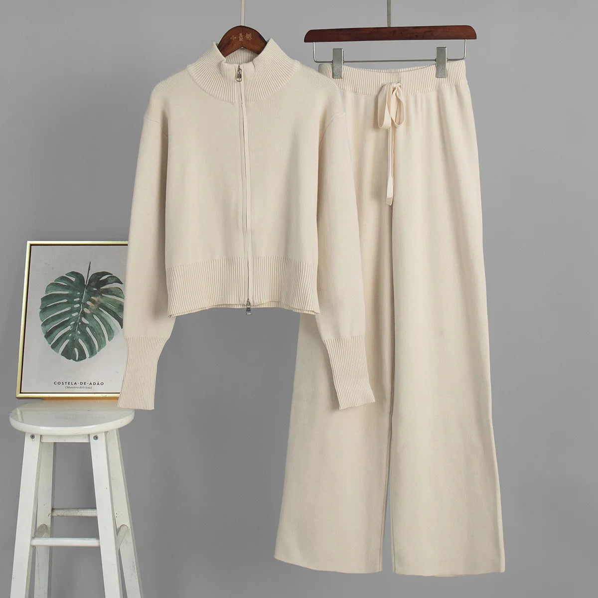 2025 New Trendy Autumn Winter Zip Up Knit Pants Set Women's Trendy Slim Fit Cardigan Pants Chic Commuting Sweater Outfit