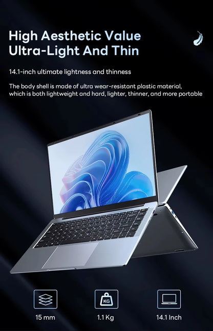 Xiaman Ultra Slim Windows 11 Laptop Computer 14.1" 12GB RAM 1TB SSD Intel Atom A3950 Notebook 1920*1080 Office Study Computer PC