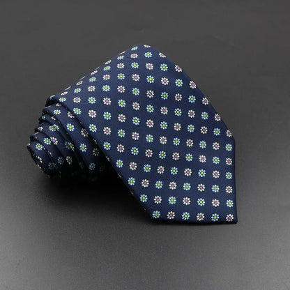 Mens Silk Tie - 75cm Soft Novelty Necktie in Blue Green Orange Floral Pattern