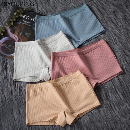 Women Pure Cotton Flat Angle Underwear with High Waist and Tight Belly Thread, Antibacterial Cotton Pants Four Corner Panties