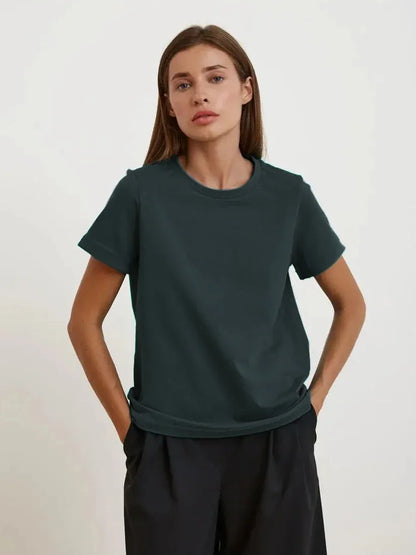 Cotton Womens T-Shirt - Summer Short Sleeve Loose Basic Top