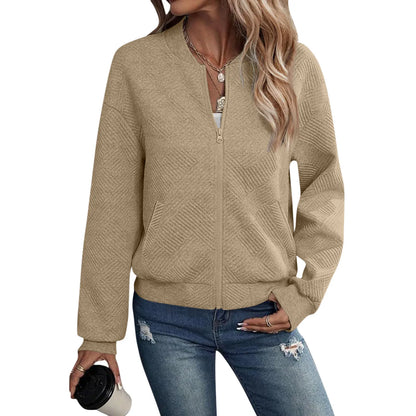 Women's Casual Zipper Jacket - Polyester Spandex Knit Fabric Spring Autumn Coat