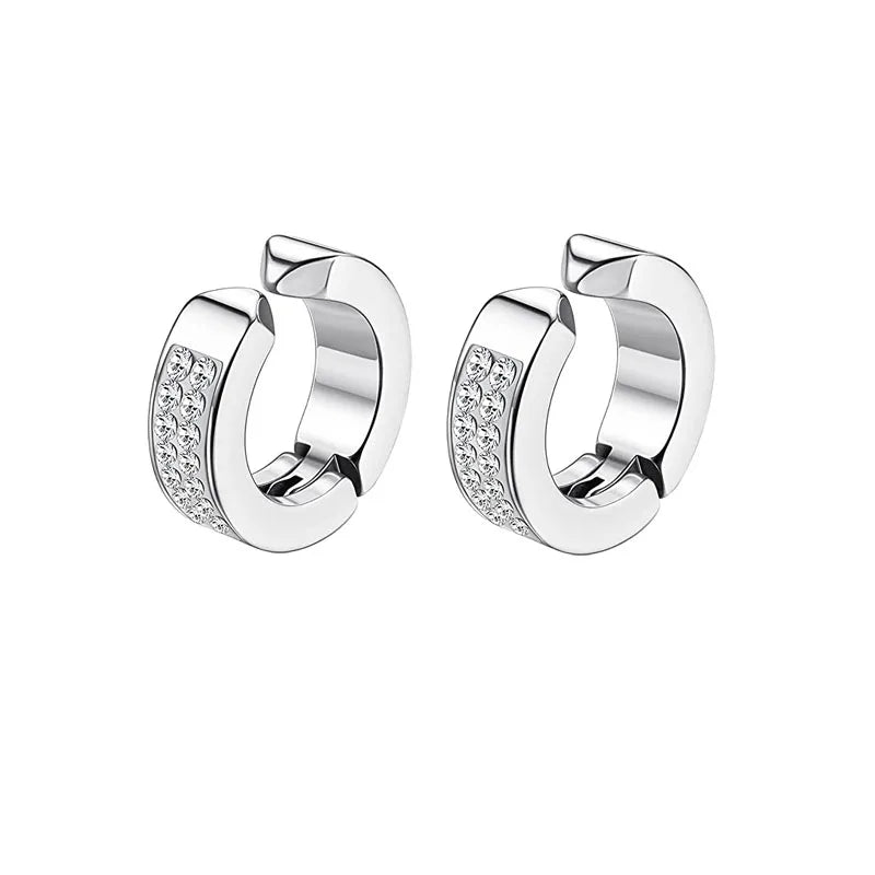 1 Pairs Stainless Steel Magnetic Stud Earrings For Men Women Hoop Earrings Clip On CZ Non-Piercing Steel All Ages