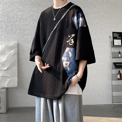 Patchwork Contrast Color T Shirt Men Summer Fashion Top Tees Unisex Harajuku T-shirt Male Half Sleeve TShirts Blue White Black