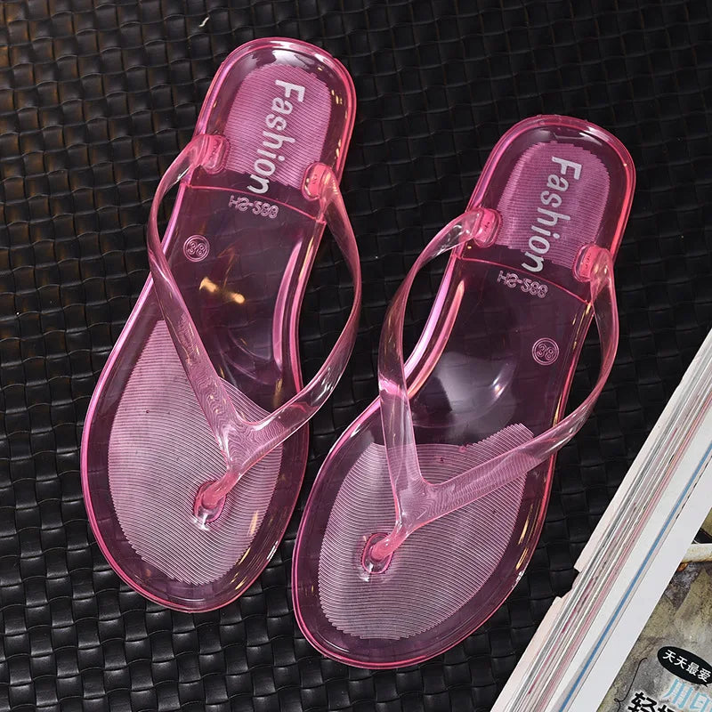 Hot Transparent Beach Sandals Korean Version Female Jelly Crystal Clip On Flip Flops Summer Student Outfit Leisure Flat Bottom