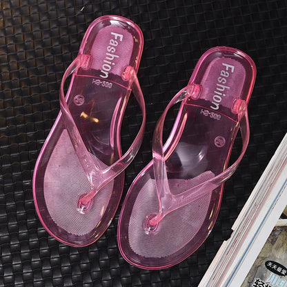 Hot Transparent Beach Sandals Korean Version Female Jelly Crystal Clip On Flip Flops Summer Student Outfit Leisure Flat Bottom