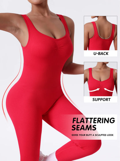 Yoga Jumpsuits - Women's Seamless Solid Color Tummy Control Romper