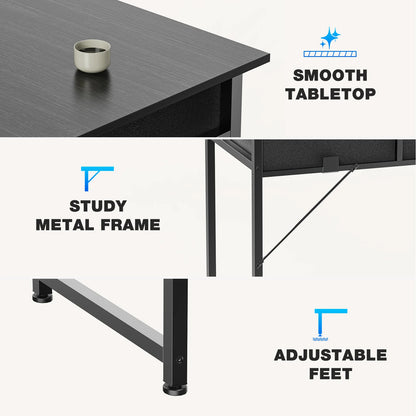 Modern Office Desk – Computer Desk with Storage Drawers, Metal Frame & Adjustable Feet