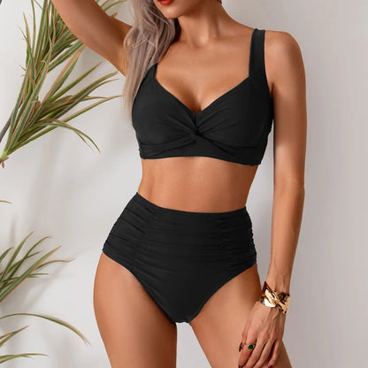 Black Push Up Bikini - Two Piece Swimsuit High Waist Padded Set for Women