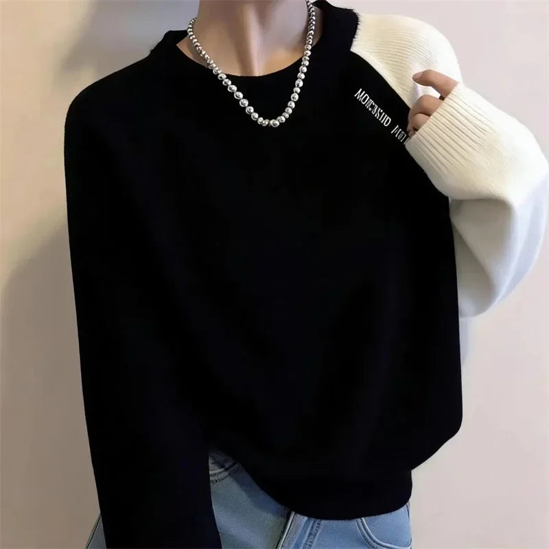 Korean Lady Round NNeck Casual Sweater Spring Autumn Women Fashion Long Sleeved Pullover Knit Female Contrasting Striped Knitted