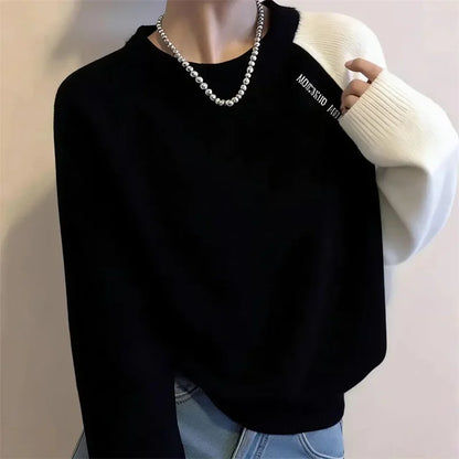 Korean Lady Round NNeck Casual Sweater Spring Autumn Women Fashion Long Sleeved Pullover Knit Female Contrasting Striped Knitted