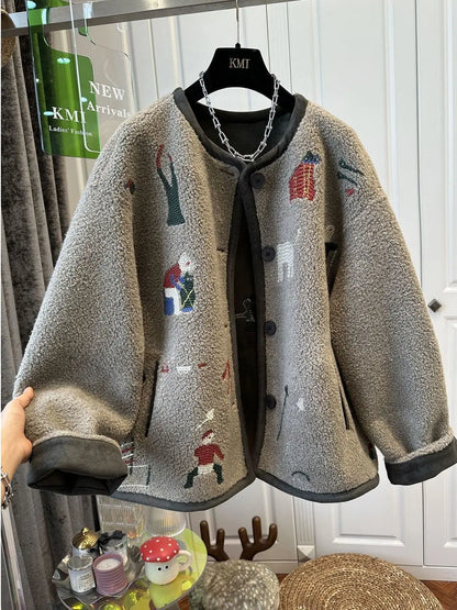 Lamb Wool Coat Women Fleece Sweatshirt Zipper Long Sleeve Jacket Warm Autumn Winter Jacket Loose Korean Fashion Streetwear New