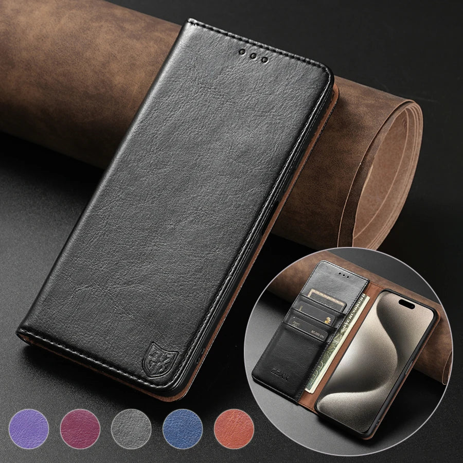 Wallet Skin Friendly Card Slot Magnetic Flip Leather Case For iPhone 17 Pro Max Air 16e 16 15 14 Plus 13 12 11 XR Card Holder
