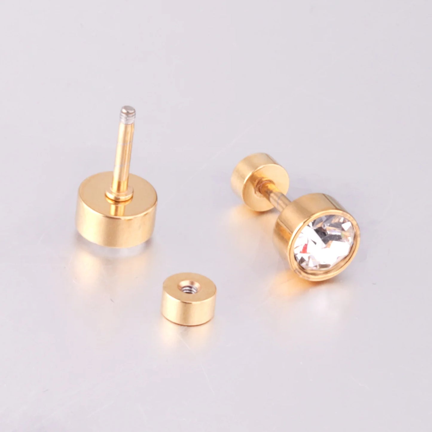 LUXUSTEEL Twist Back Round Cubic Zirconia Stud Earrings Stainless Steel Anti-allergy For Women Men 3mm to 7mm Christmas Party