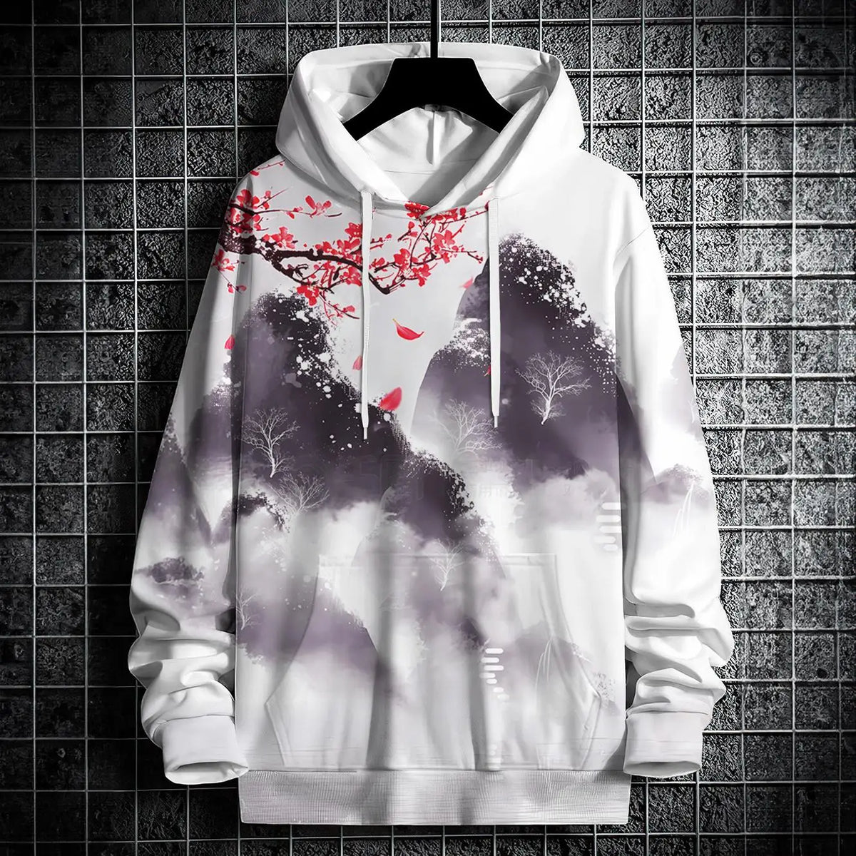 Autumn Hoodies For Men 3d Landscape Ink Print Street Designer Long Sleeved Loose Oversized Pullover Fall Fashion Men's Clothing