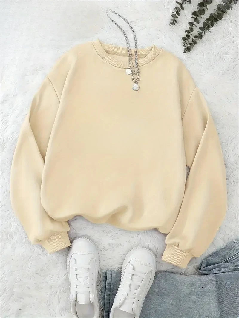 Loose Solid Color Women's Cotton Hoodies Casual Autumn Winter Fleece Sweatshirt Oversize Pullover O-Neck Top Hoody Couple Unisex