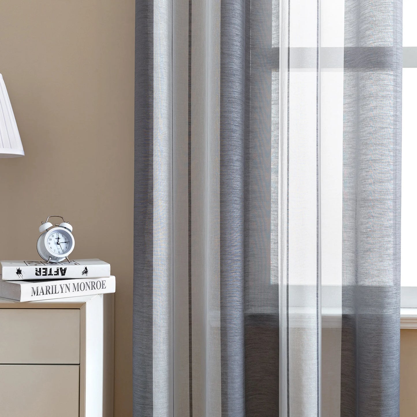 Striped Sheer Curtains | Soft Voile Fabric Semi Sheer Drapes - Eyelet Panels for Office & Home