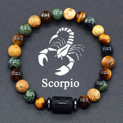 12 Zodiac Constellation Signs Bracelets for Men Women Real Natural Tiger Eye Stone Bead Bracelet Leo Taurus Charm Couple Jewelry