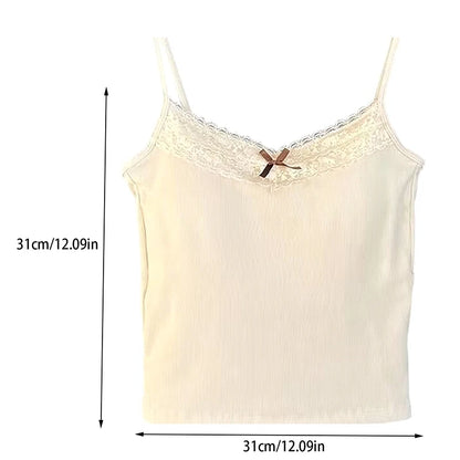 Sexy White Knit Camisole Lace Tank Top Cropped Vest Women's Sleeveless Crop Tops with Chest Pad Y2k Cute Summer Slim Undershirt