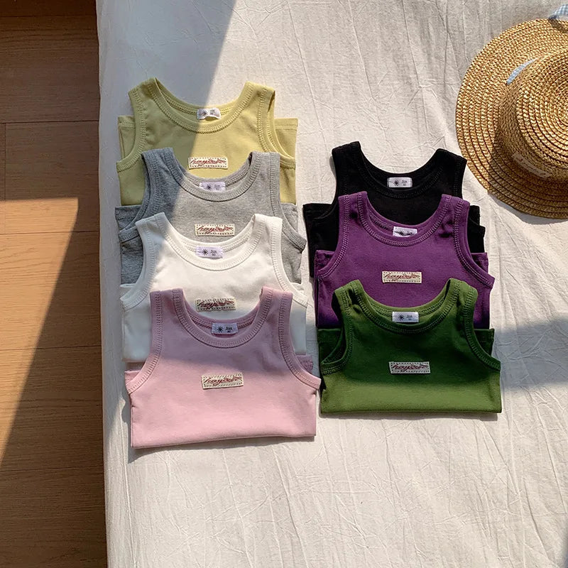 Kids Summer Clothes Sleeveless T-shirt Fashion Children T-shirt For Girls Boys Cotton Vest Tops