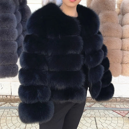 Fox Fur Coat - Slim Fit Women Winter Coat | Brown Real Fur Jacket With Hook Closure