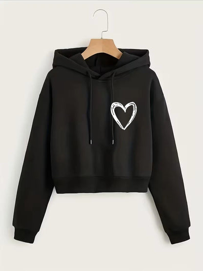 Fashion Love Heart Letter Print Autumn Winter Cropped Sweatshirt Crop Top Hoodie Y2k Sweatshirts Gothic Casual Style Clothes