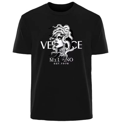 Luxury Summer T-Shirt - Men's Breathable Cotton Knit Medusa Print Tee for Daily Commuting