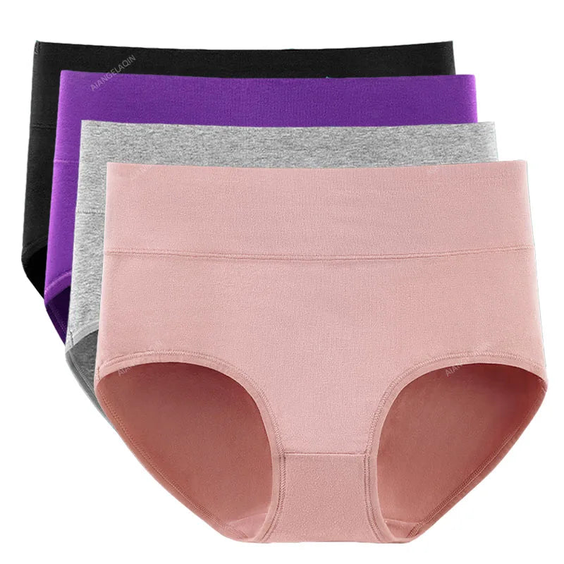 New 4Pcs/Lot High Waist Panties Women Underwear Plus Size Cotton Briefs Girls Shapers Abdominal Underpants Female Sexy Lingeries