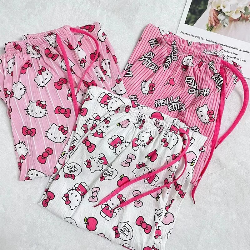 Hello Kitty Pajama Pants Anime Cartoon Sanrio Home Pants Couple Home Sleepwear Trousers Leisure Home Clothing
